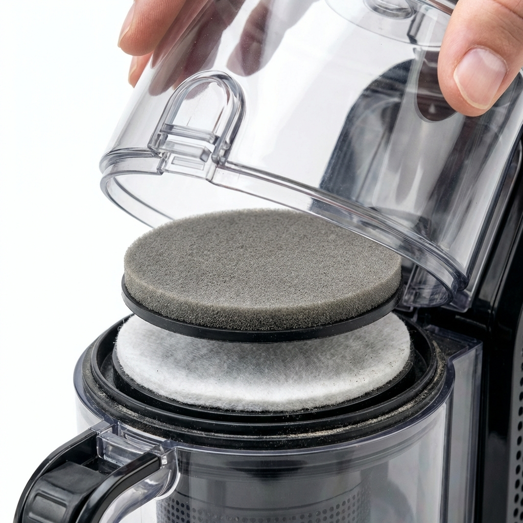 Close-up of Shark Navigator filters under the dust cup