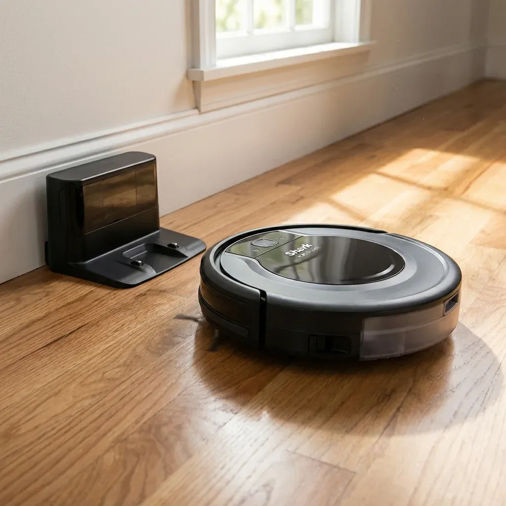 Shark Ion Robot approaching its charging dock