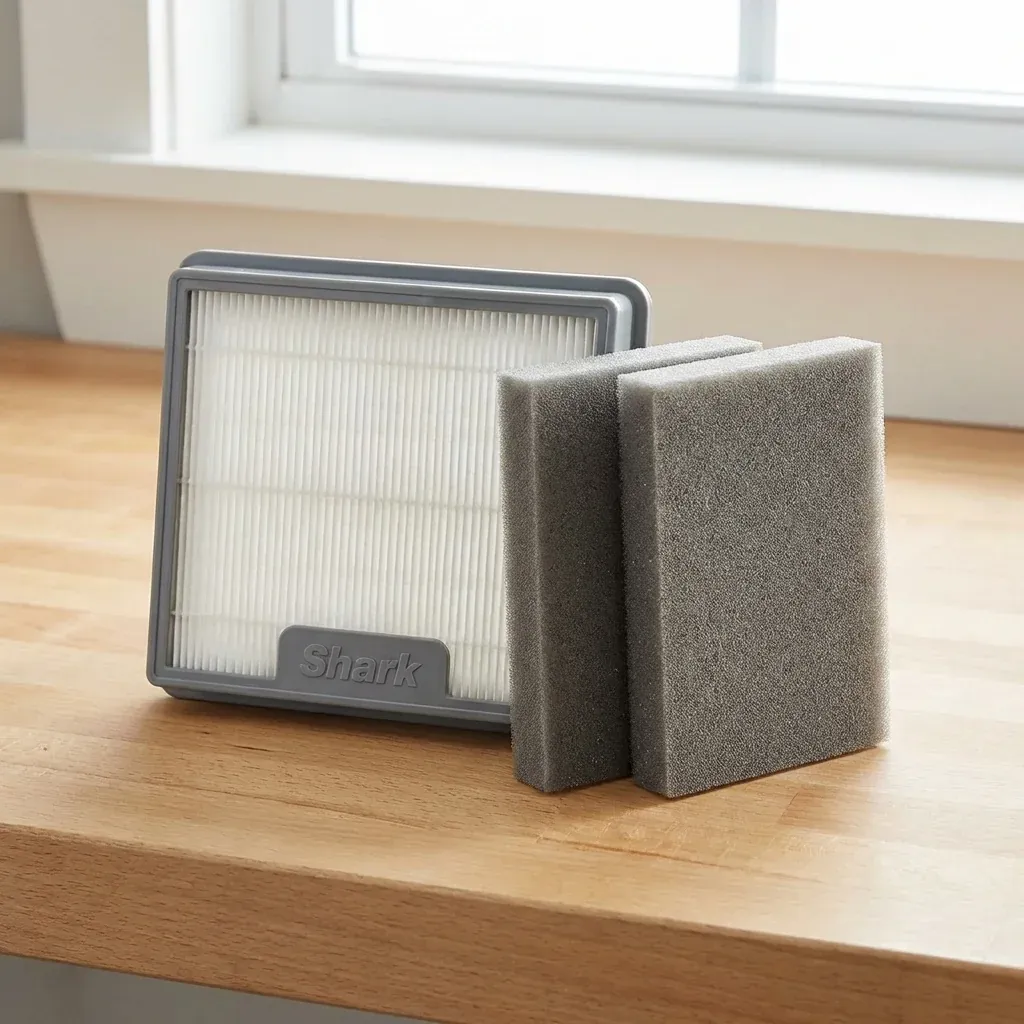 A set of clean HEPA and foam filters for a Shark Rotator Powered Lift-Away NV752 vacuum